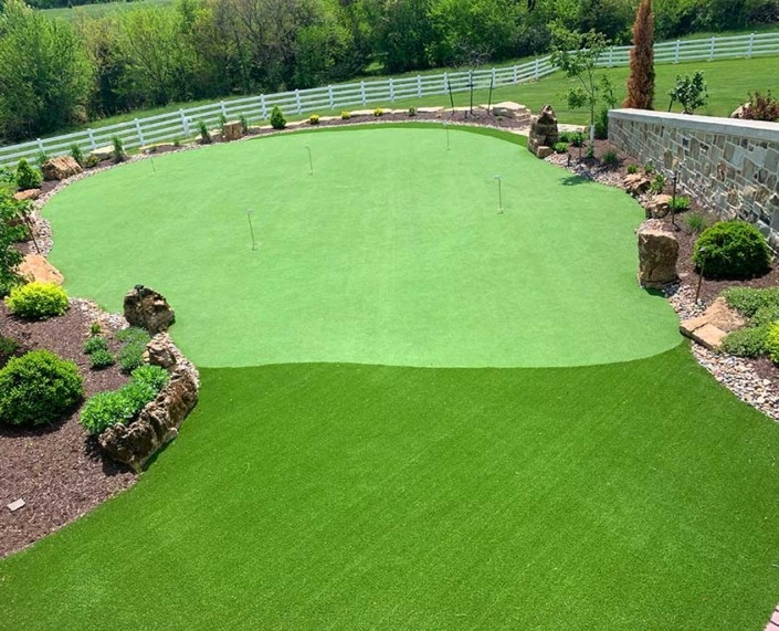 aerial view of a synthetic grass putting course
