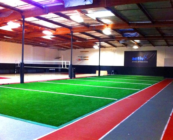 indoor synthetic turf field with track around it